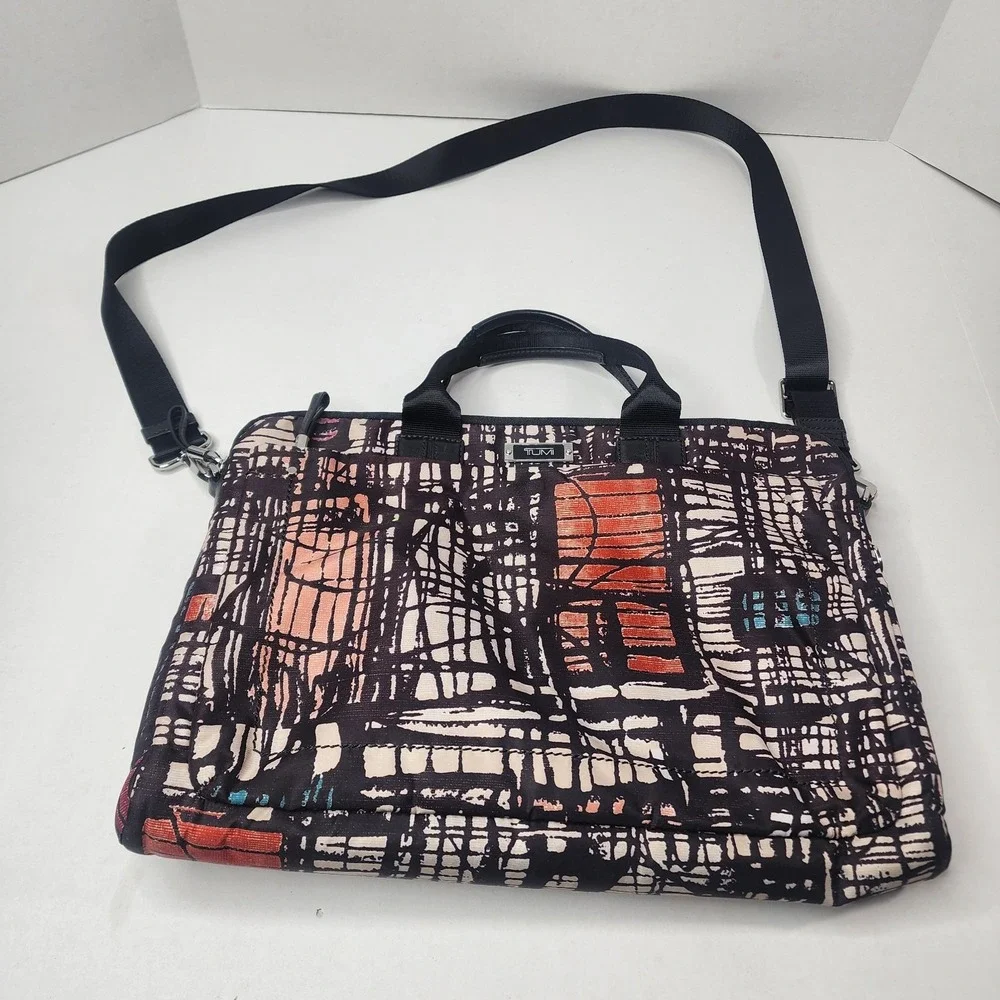 TUMI Abstract Pattern Laptop Bag Nylon Padded Compartments Removable Strap